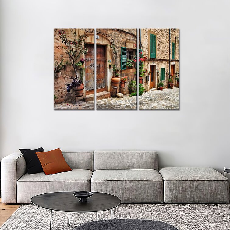 3 Panel Wall Art Streets Of Old Mediterranean Towns Picture Flower Door  Windows Wall Painting Print On Canvas Architecture Pictures For Home Decor